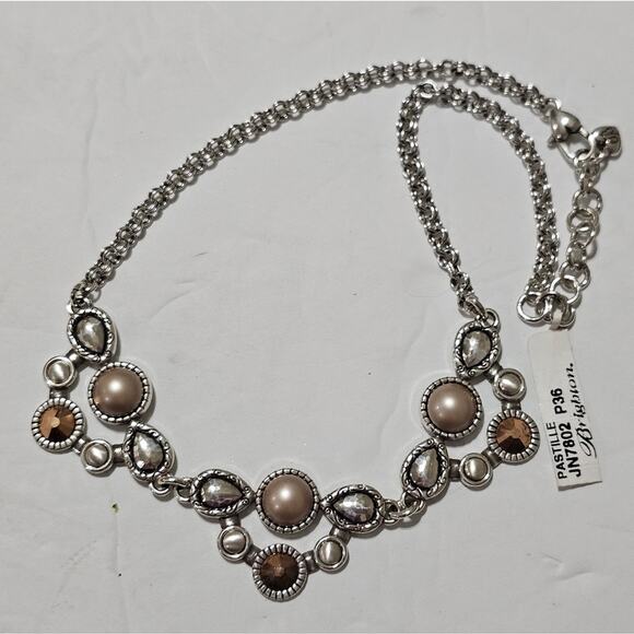 Brighton Pastille Jeweled Collar Bibb Gold Pearl and Silver Necklace New - Picture 1 of 10